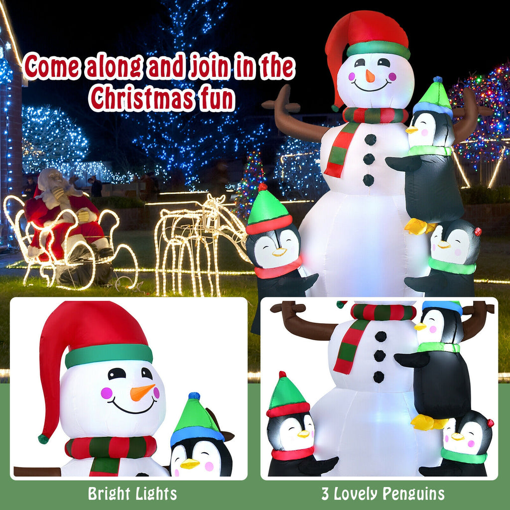6 Feet Inflatable Snowman with Penguins Christmas Decoration - Quick & Easy Setup