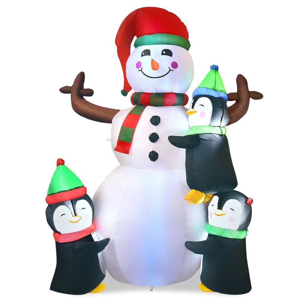 6 Feet Inflatable Snowman with Penguins Christmas Decoration - Quick & Easy Setup