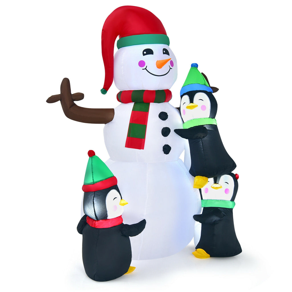 6 Feet Inflatable Snowman with Penguins Christmas Decoration - Quick & Easy Setup