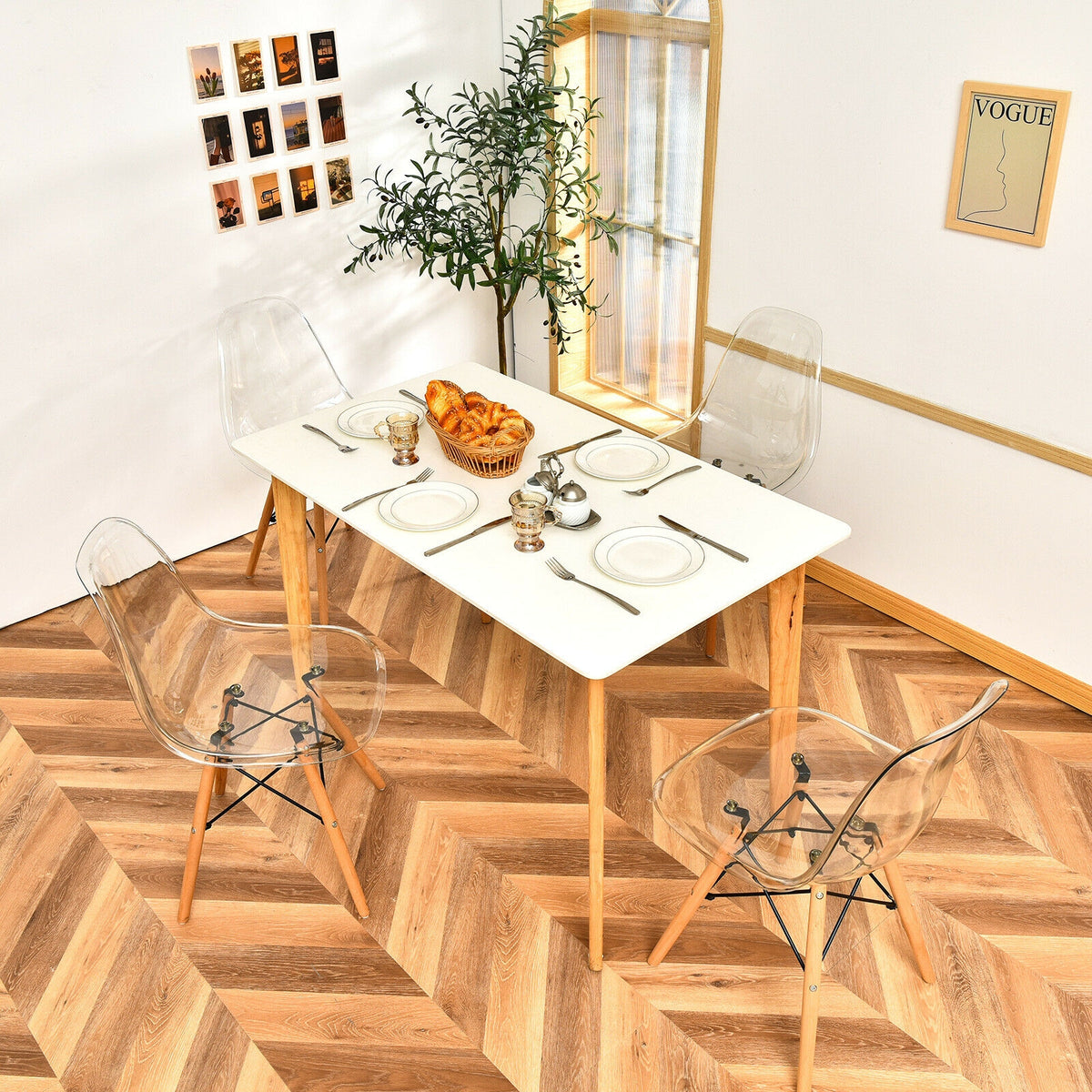 Set of 4 Dining Chairs Modern Design Wood Legs - Natural