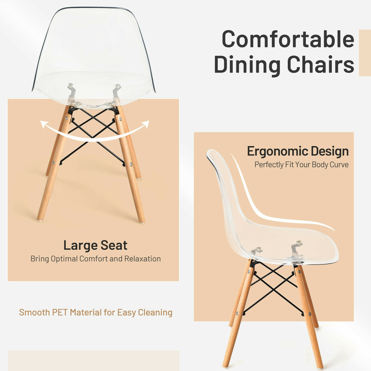 Set of 4 Dining Chairs Modern Design Wood Legs - Natural