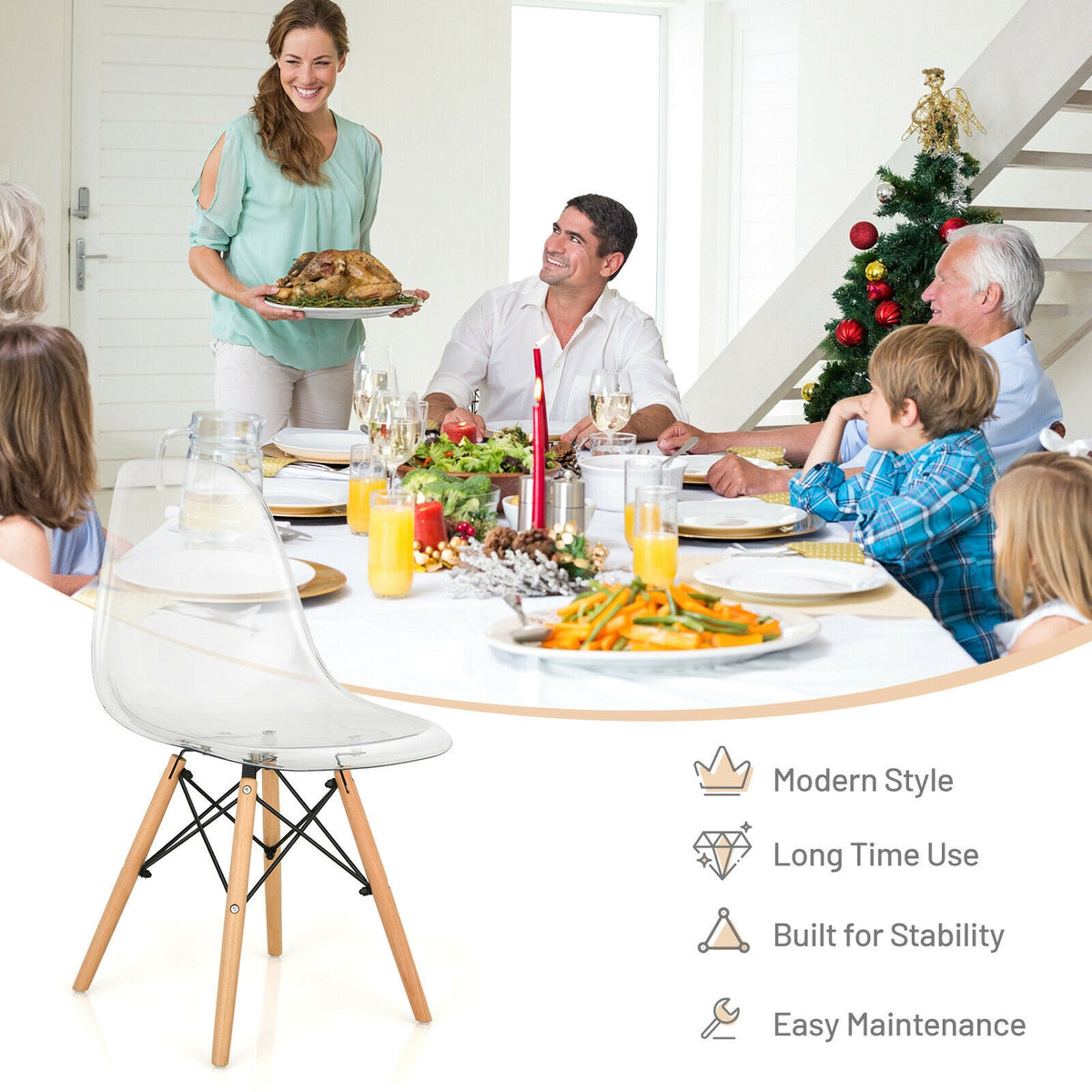 Set of 4 Dining Chairs Modern Design Wood Legs - Natural