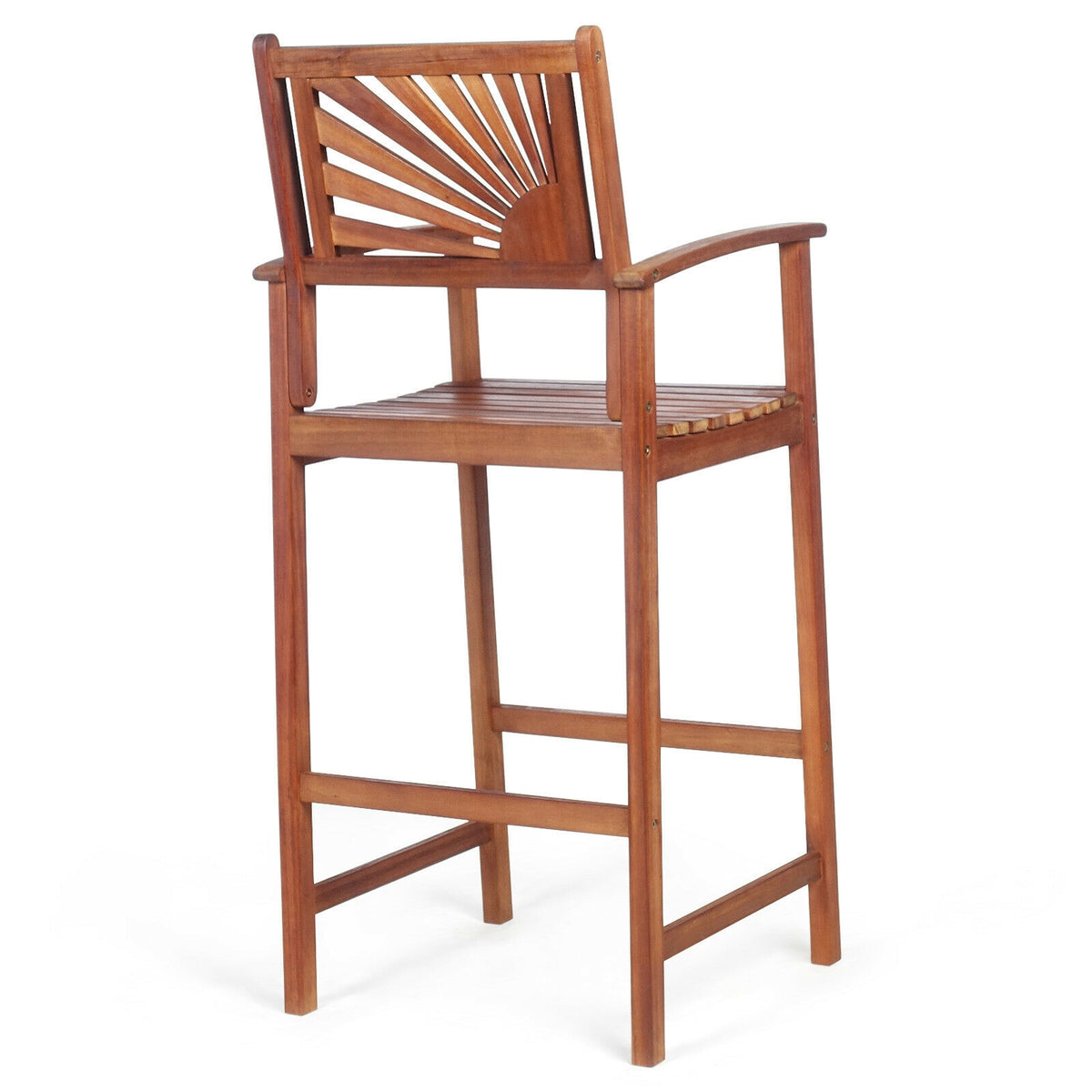 Outdoor Acacia Wood Bar Chairs with Backrest - 2 Pieces