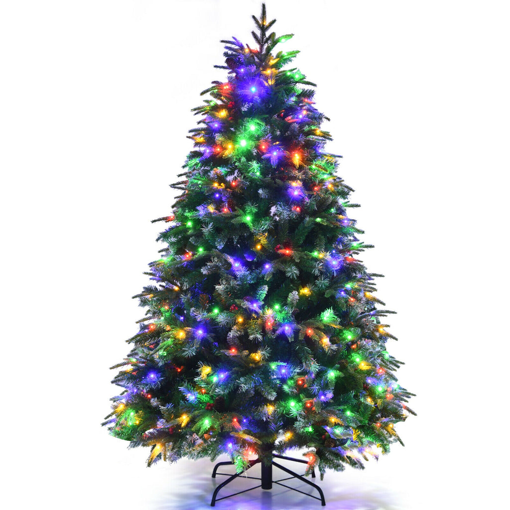 5 ft Pre-Lit Snowy Christmas Hinged Tree with Multi-Color Lights & Flash Modes