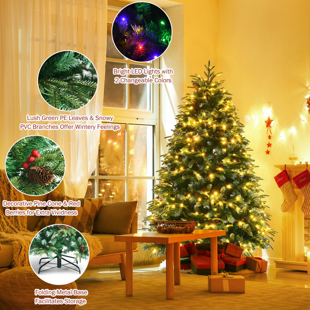 5 ft Pre-Lit Snowy Christmas Hinged Tree with Multi-Color Lights & Flash Modes