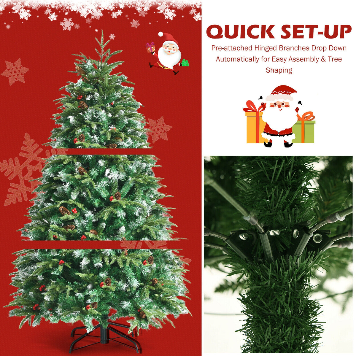 5 ft Pre-Lit Snowy Christmas Hinged Tree with Multi-Color Lights & Flash Modes