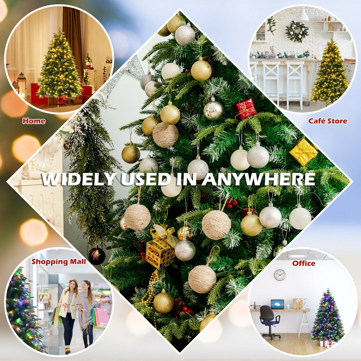 5 ft Pre-Lit Snowy Christmas Hinged Tree with Multi-Color Lights & Flash Modes