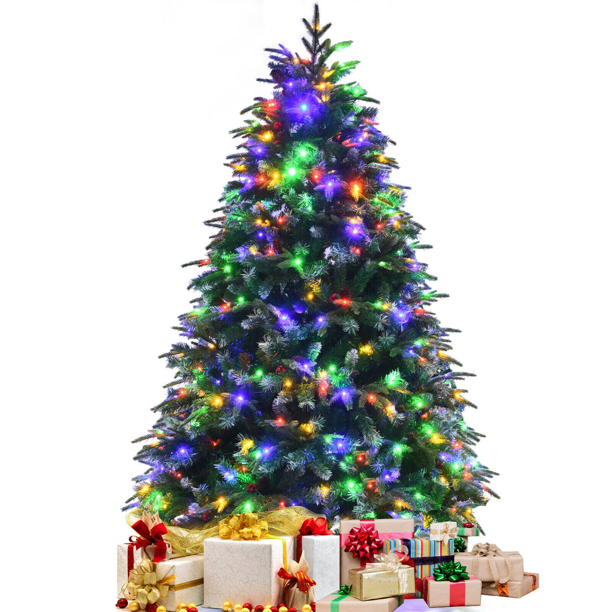 5 ft Pre-Lit Snowy Christmas Hinged Tree with Multi-Color Lights & Flash Modes