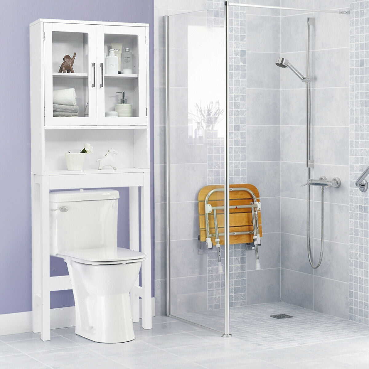 Over the Toilet Storage Cabinet Bathroom Space Saver with Tempered