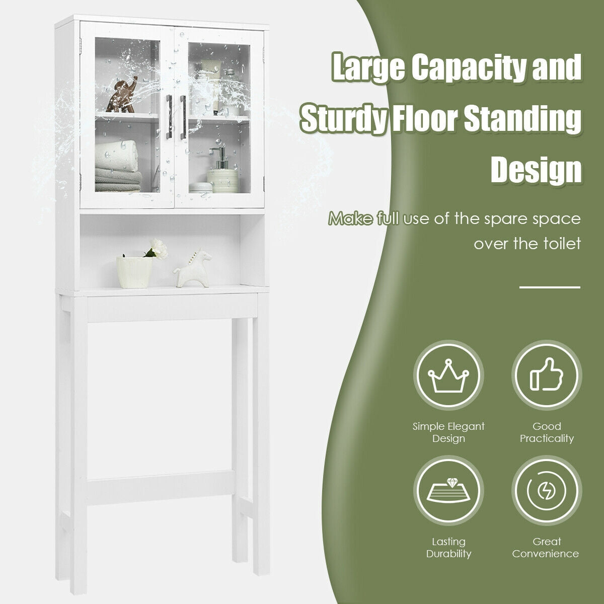Over the Toilet Storage Cabinet Bathroom Space Saver with Tempered