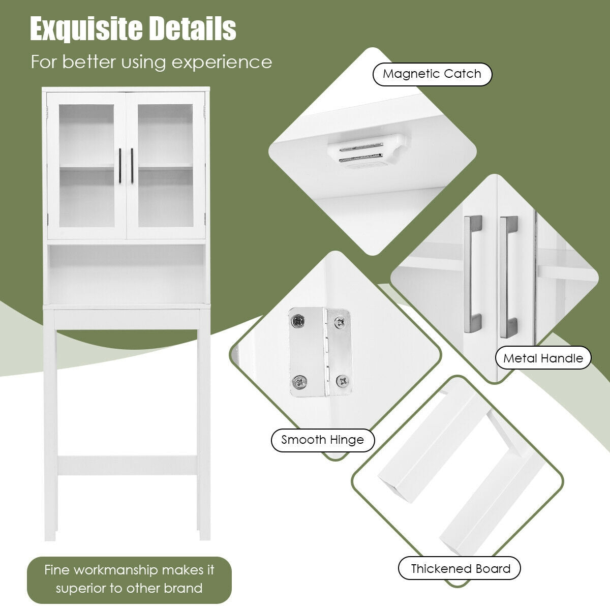 Over the Toilet Storage Cabinet Bathroom Space Saver with Tempered