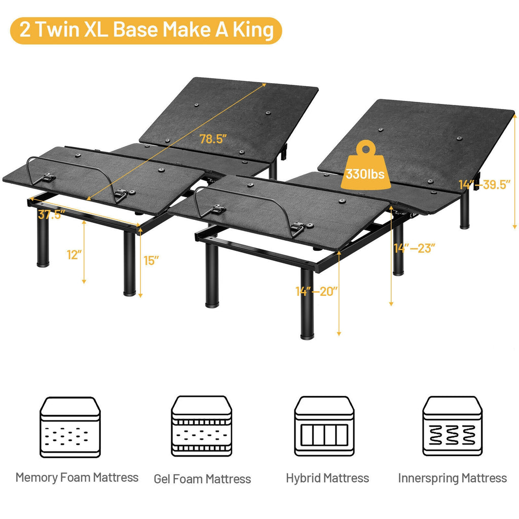 Ergonomic Adjustable Bed Base with Head and Foot Incline - Twin Size, Style A