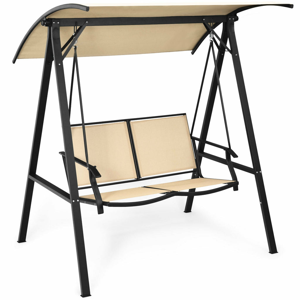 2 Person Weather Resistant Canopy Swing for Porch Garden Backyard Lawn