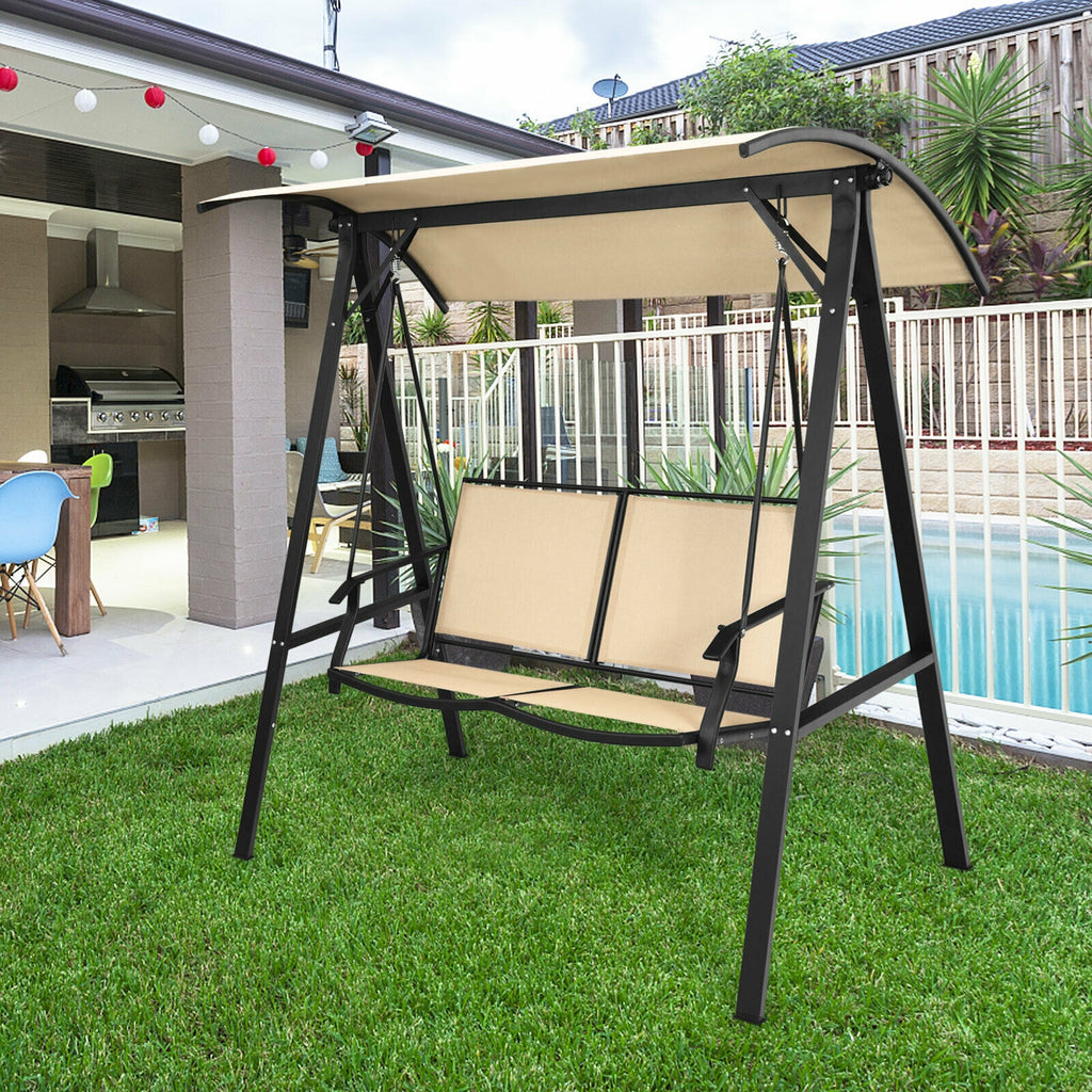 2-Person Patio Swing with Canopy and Glider - 40" x 19.5" Green