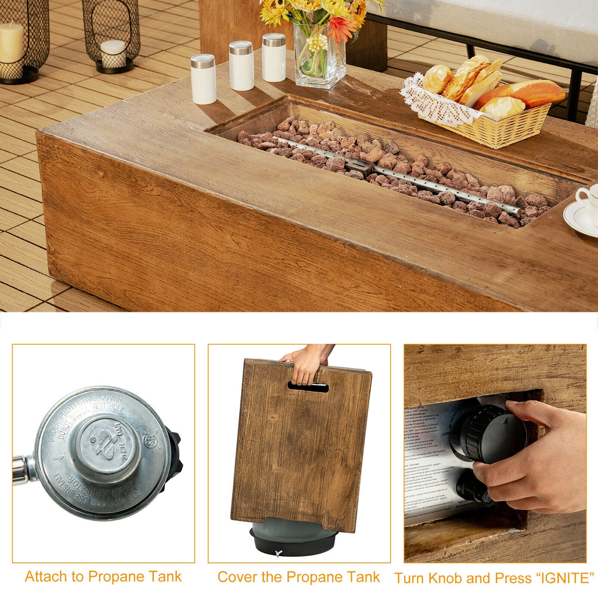 Propane Fire Pit Table Set - 50,000 BTU Outdoor