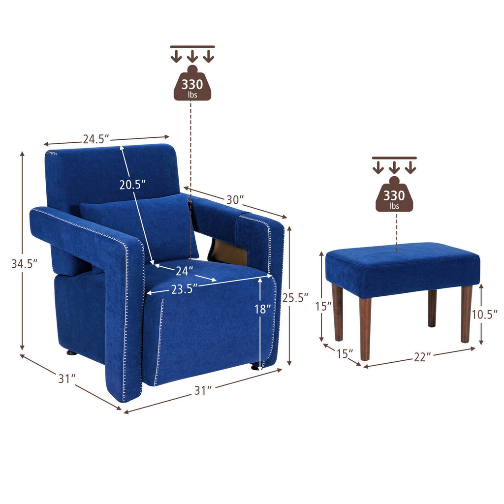 Modern Berber Fleece Accent Chair with Ottoman - Blue