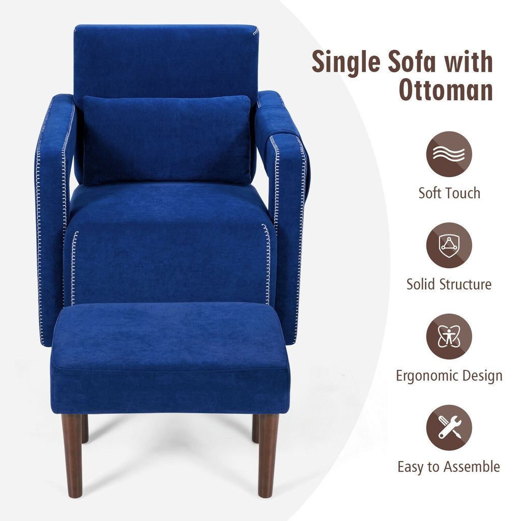Modern Berber Fleece Accent Chair with Ottoman - Blue