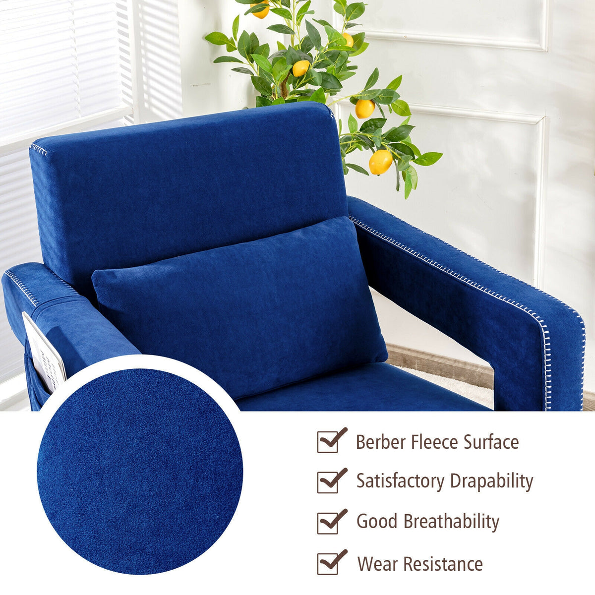 Modern Berber Fleece Accent Chair with Ottoman - Blue