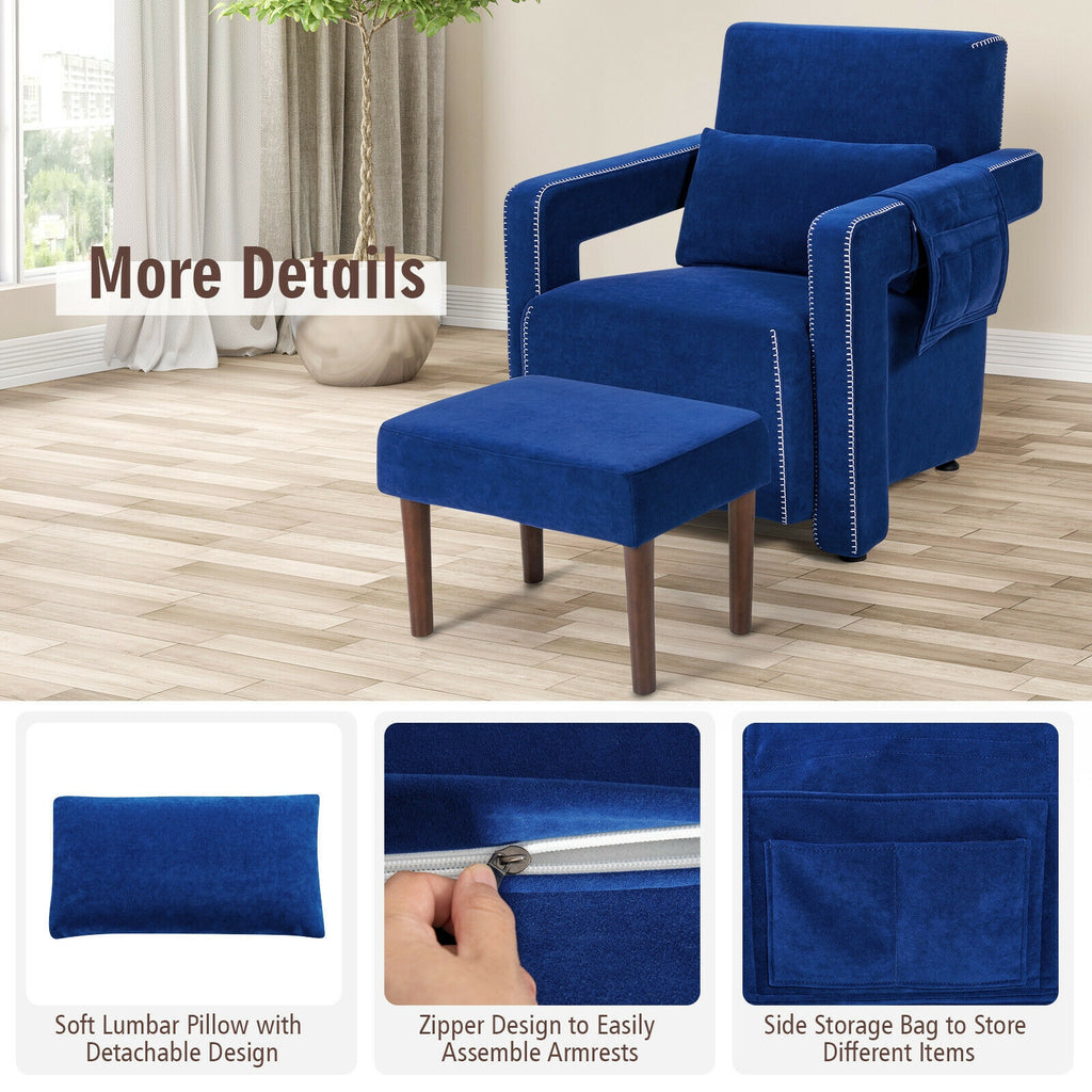 Modern Berber Fleece Accent Chair with Ottoman - Blue