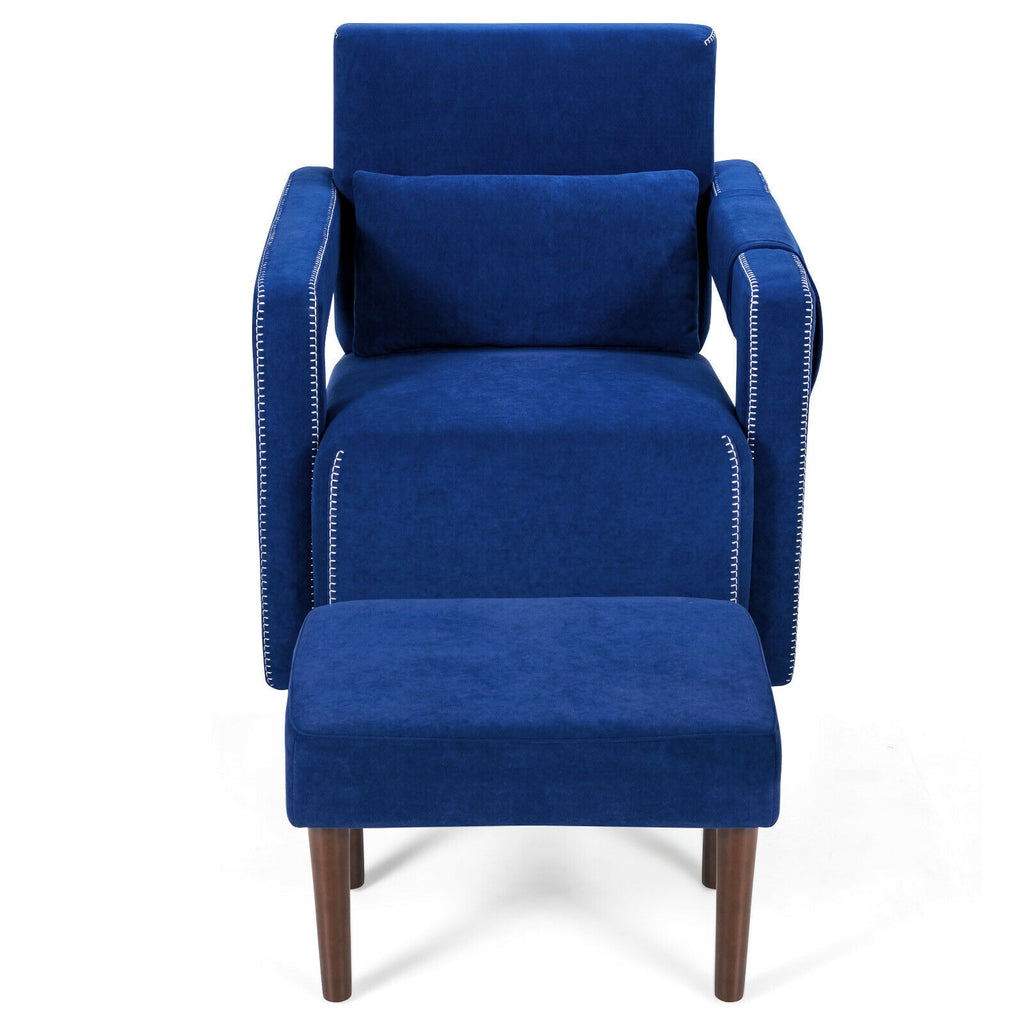 Modern Berber Fleece Accent Chair with Ottoman - Blue