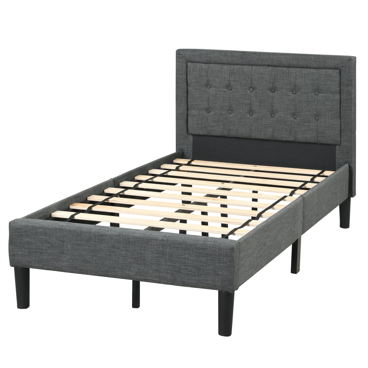 Twin Size Upholstered Bed Frame Button Tufted Headboard 2