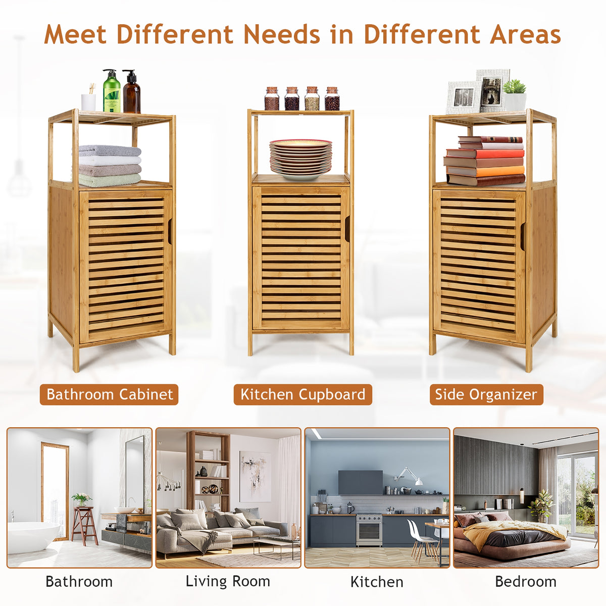 Bamboo Storage Floor Cabinet with Door and Shelf - Natural