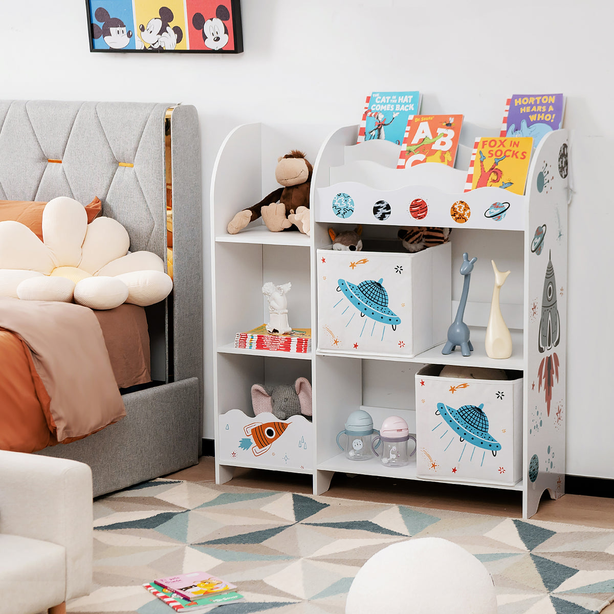 UFO Wooden Children's Storage Cabinet with Bins - Toddler Wardrobe & Organizer