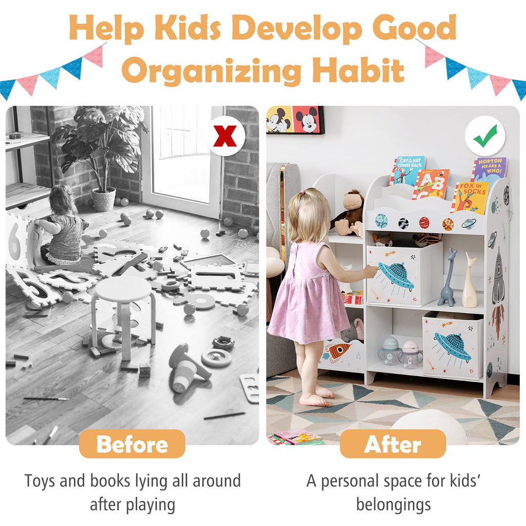 UFO Wooden Children's Storage Cabinet with Bins - Toddler Wardrobe & Organizer
