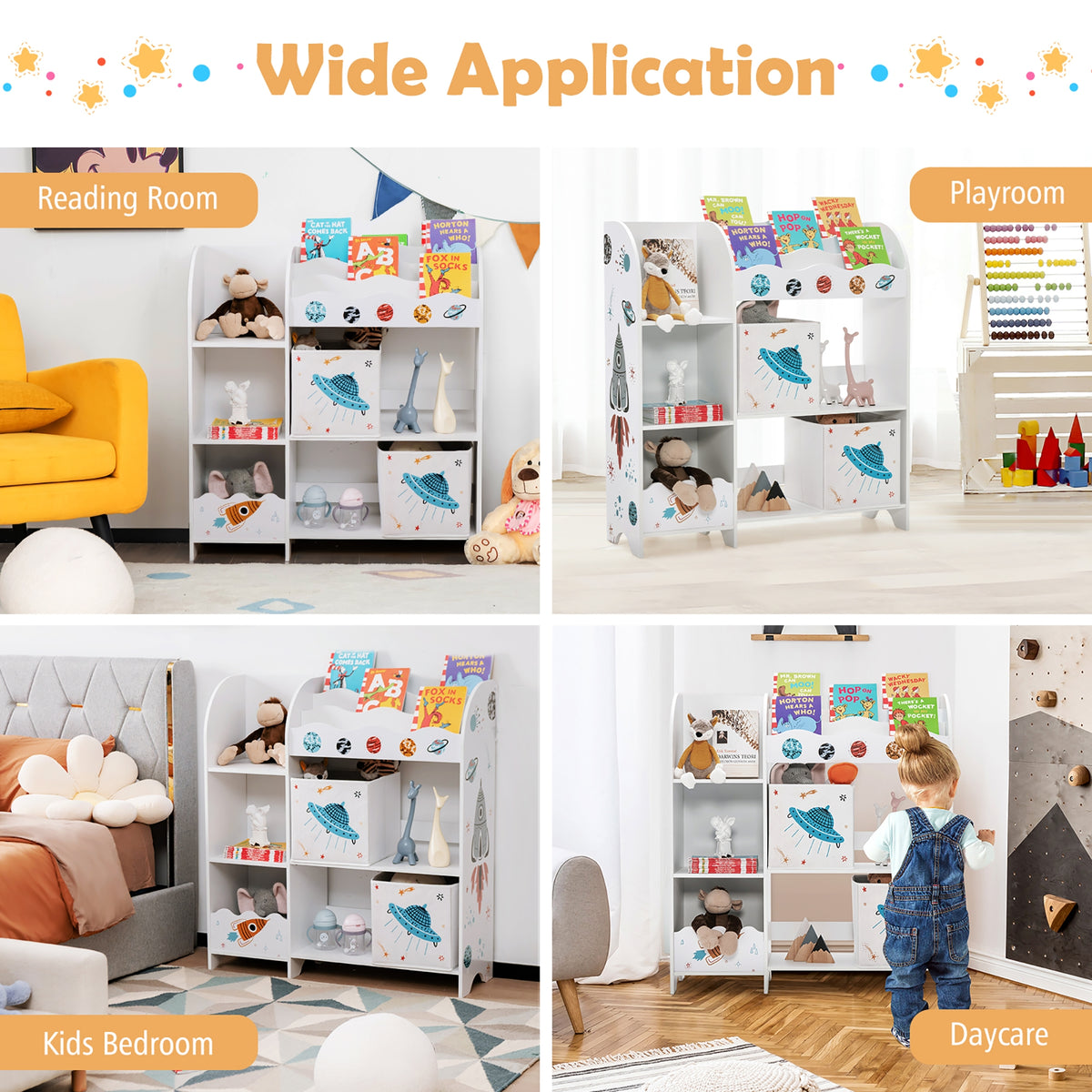 UFO Wooden Children's Storage Cabinet with Bins - Toddler Wardrobe & Organizer