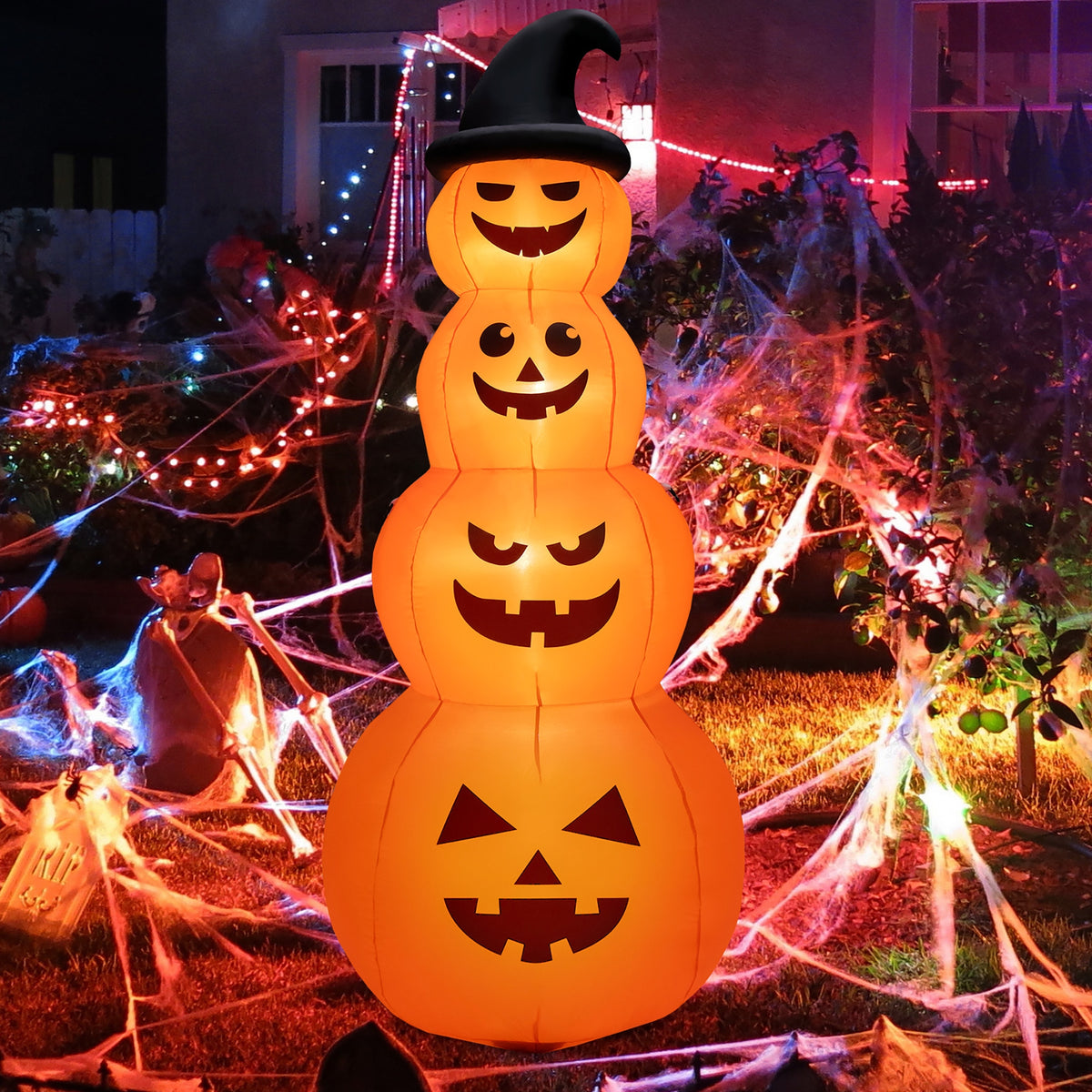 8 Feet Inflatable Halloween Pumpkin Stack with LED Lights - 4 Pumpkins Variation