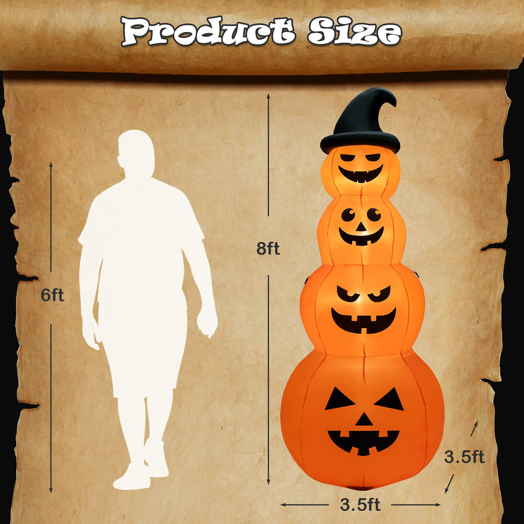 8 Feet Inflatable Halloween Pumpkin Stack with LED Lights - 4 Pumpkins Variation