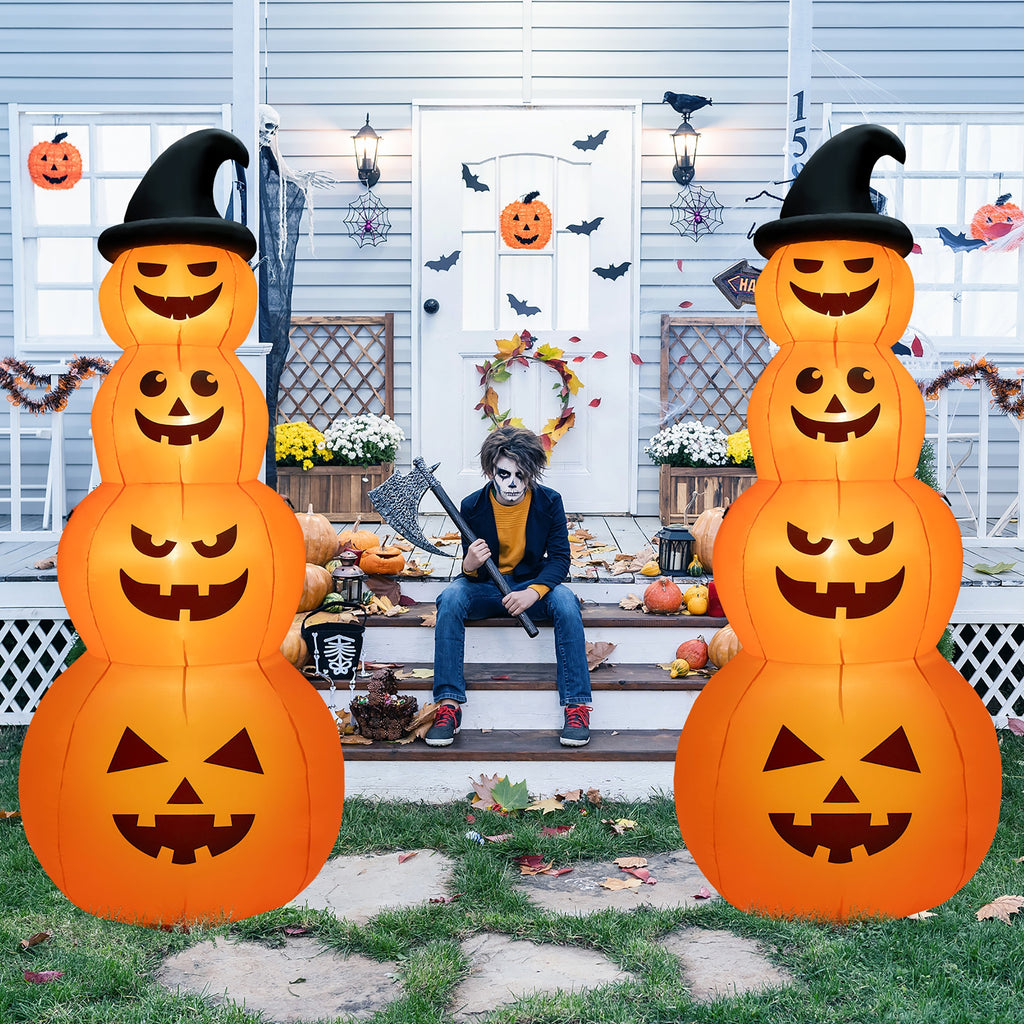 8 Feet Inflatable Halloween Pumpkin Stack with LED Lights - 4 Pumpkins Variation
