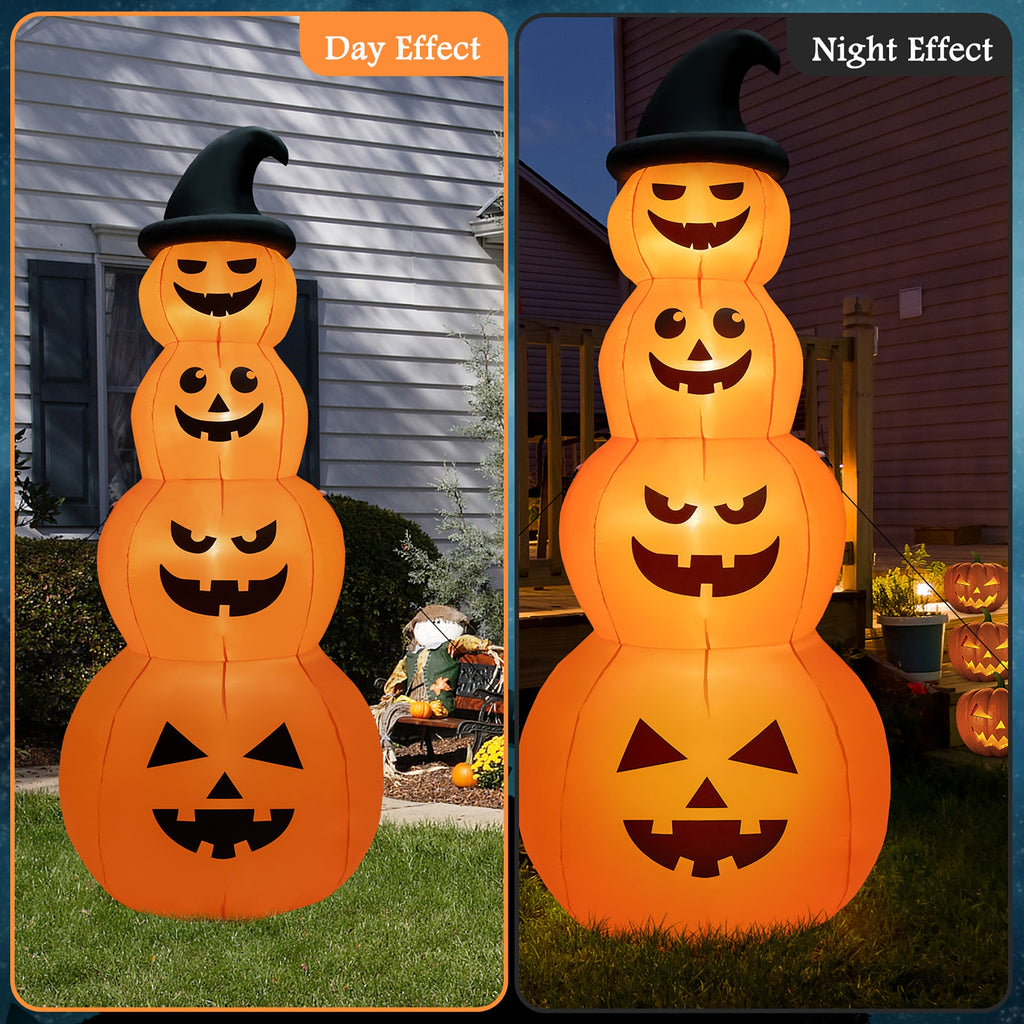 8 Feet Inflatable Halloween Pumpkin Stack with LED Lights - 4 Pumpkins Variation