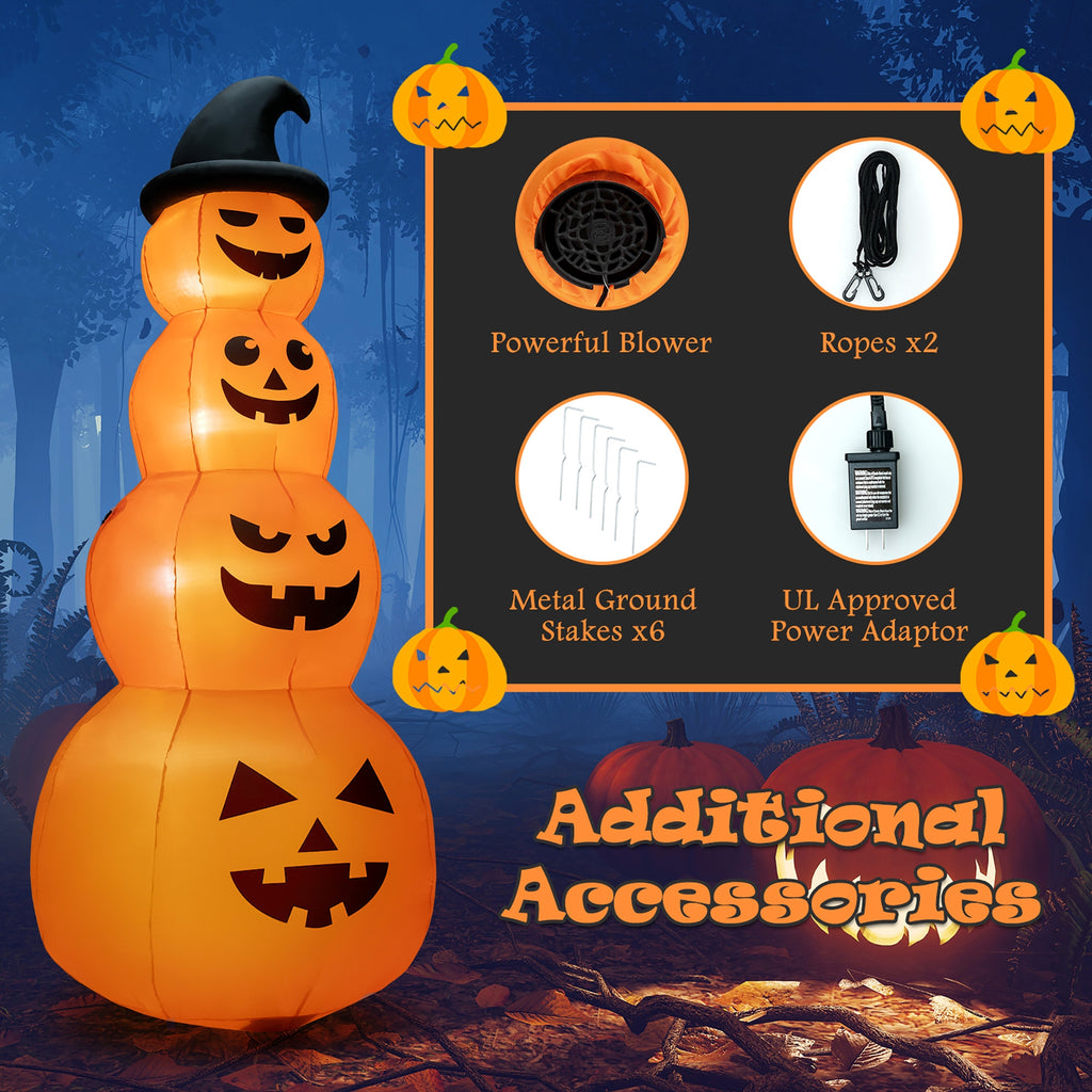 8 Feet Inflatable Halloween Pumpkin Stack with LED Lights - 4 Pumpkins Variation