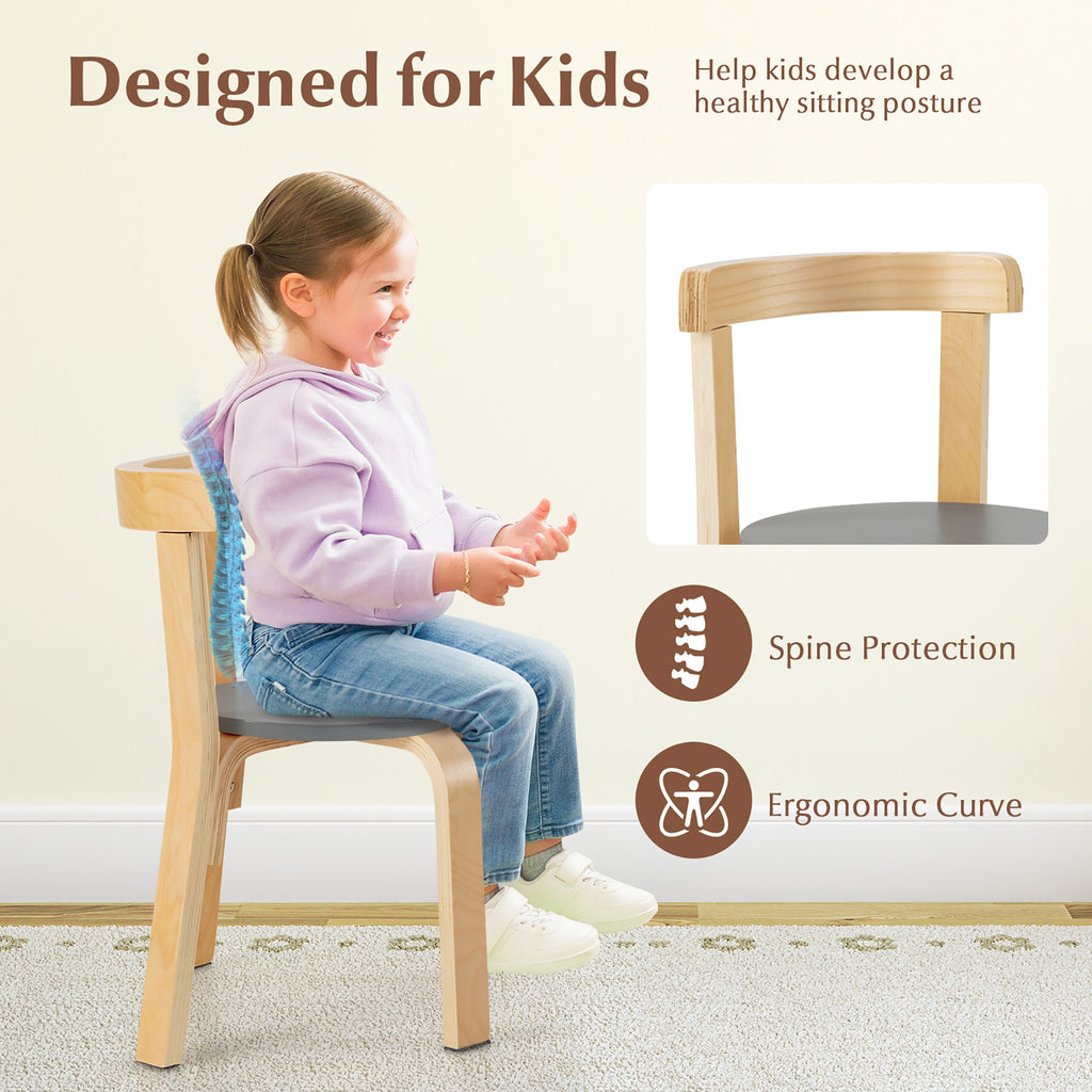 Kids Wooden Activity Table and Chair Set - Round Gray with Toy Bricks