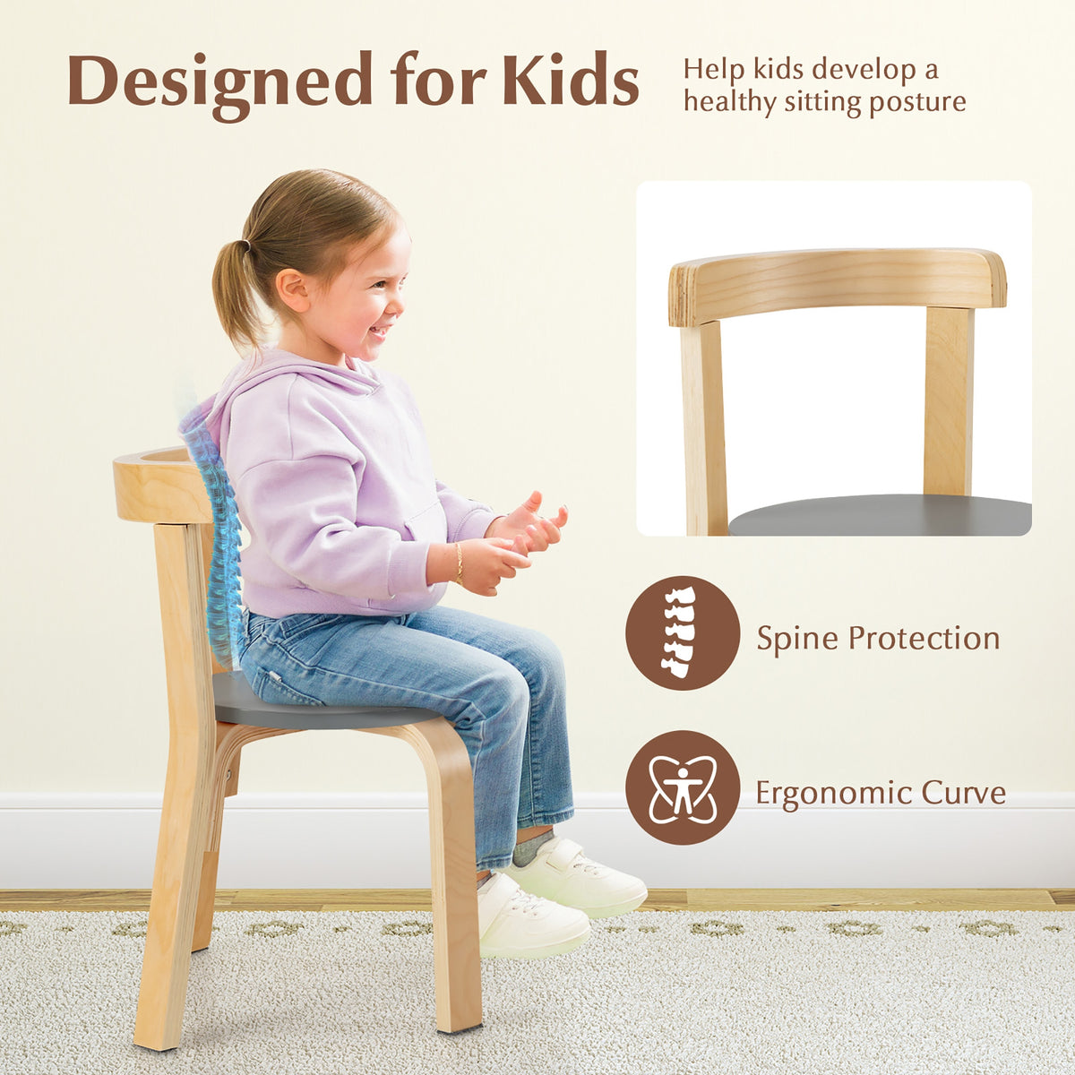 Kids Wooden Activity Table and Chair Set - Round Gray with Toy Bricks