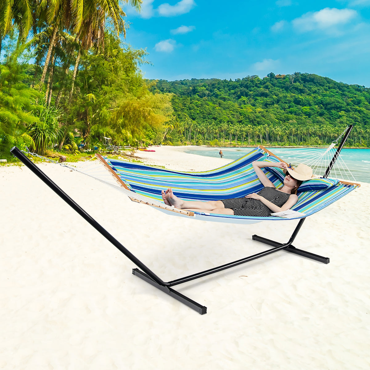 Patio Hammock Foldable Swing Chair Bed with Detachable Pillow