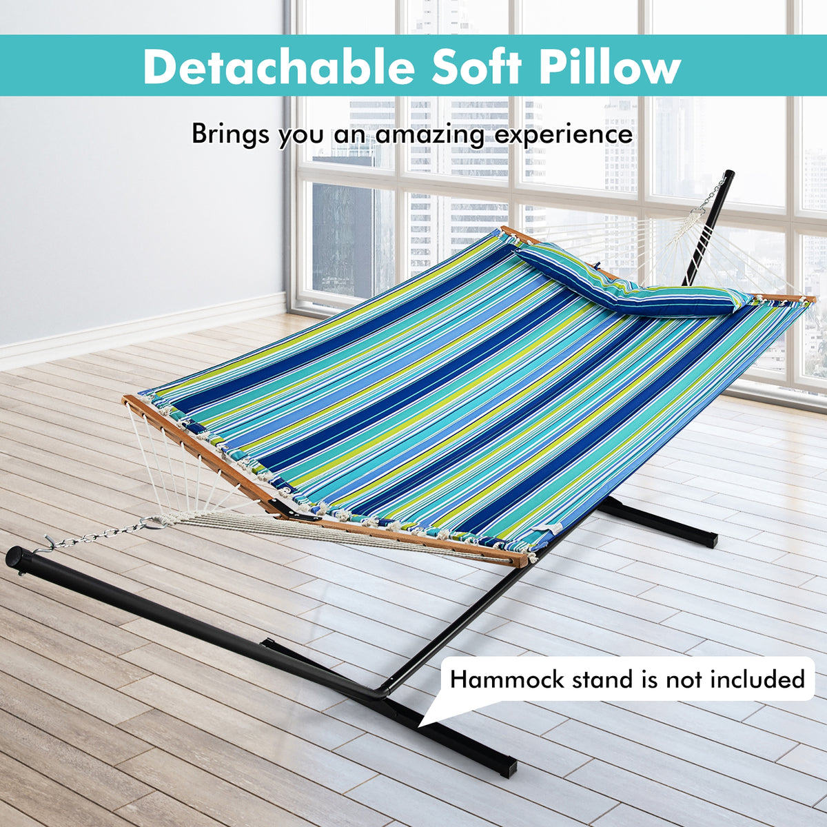 Patio Hammock Foldable Swing Chair Bed with Detachable Pillow