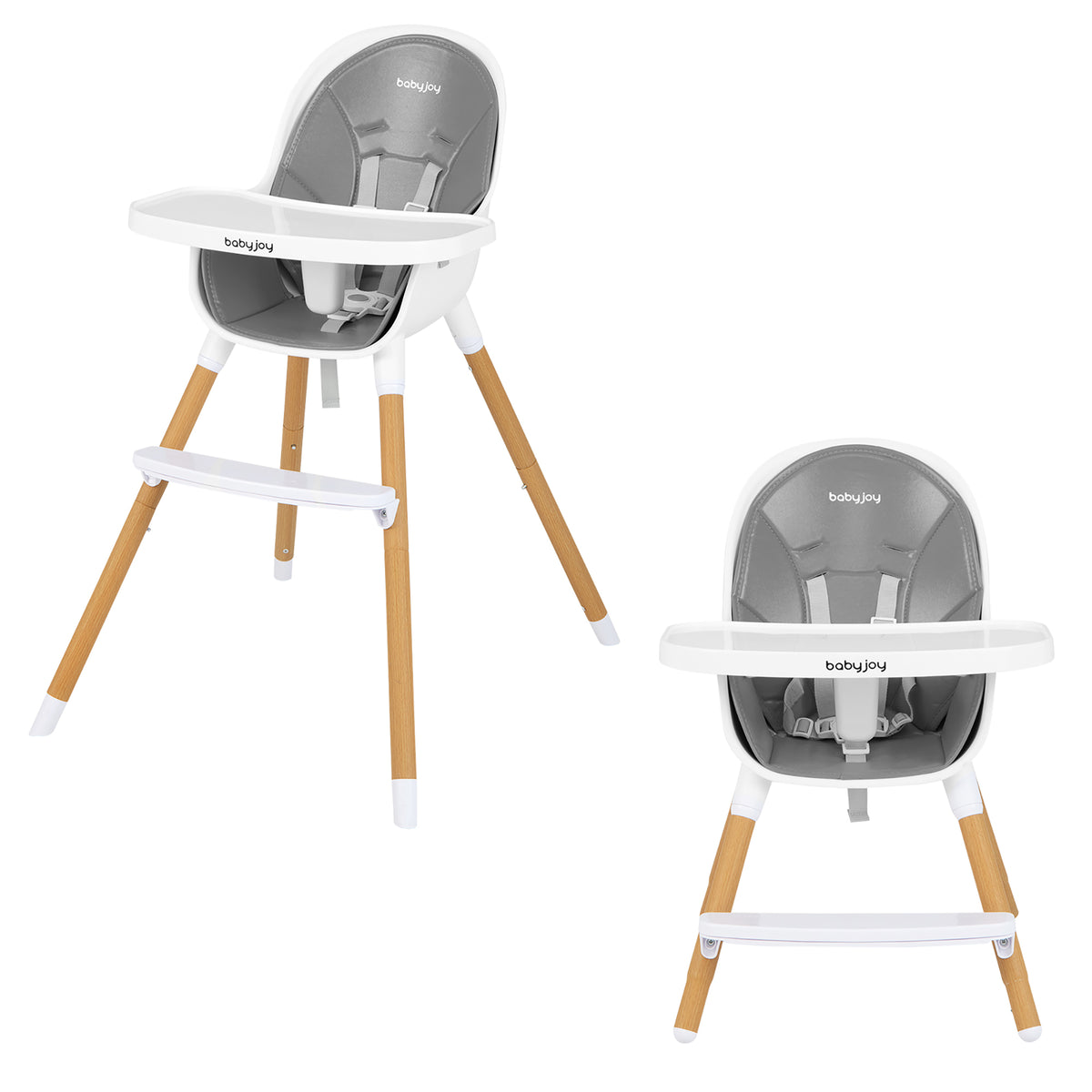 4-in-1 Convertible Baby High Chair Infant Feeding Chair Gray - Adjustable & Safe