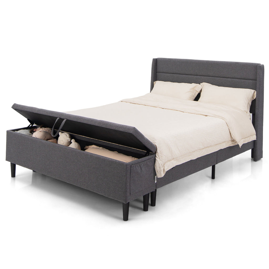 Full Size Upholstered Bed Frame with Headboard and Storage Ottoman