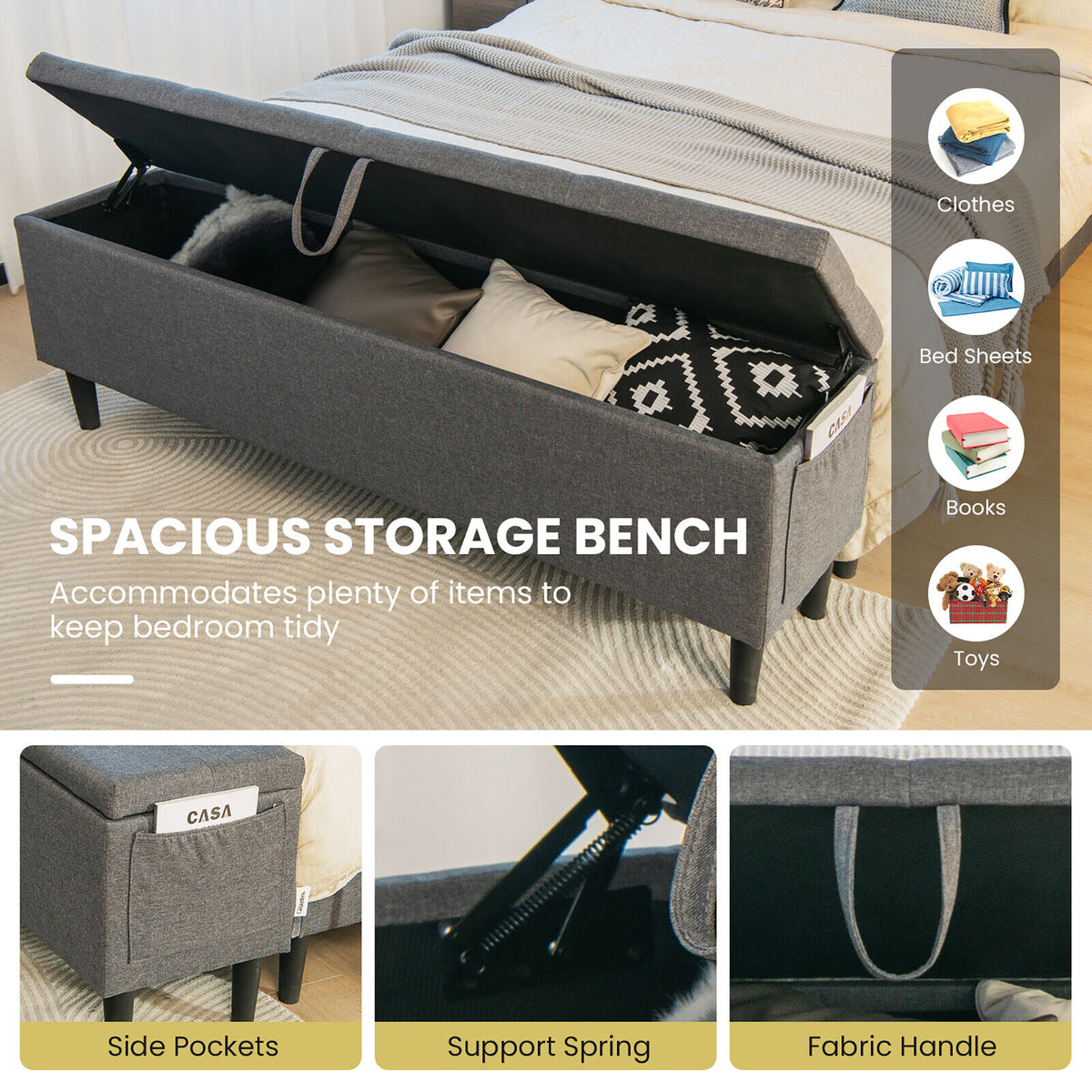 Full Size Upholstered Bed Frame with Headboard and Storage Ottoman