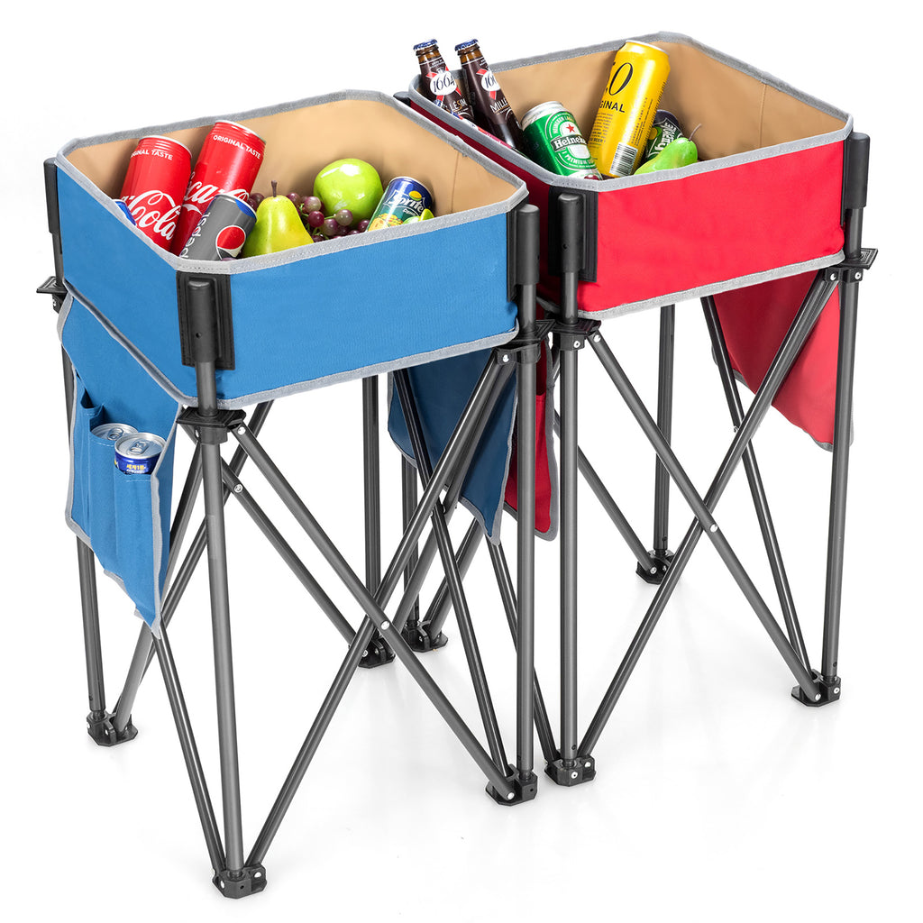2 Pieces Folding Camping Tables with Large Capacity Storage Sink