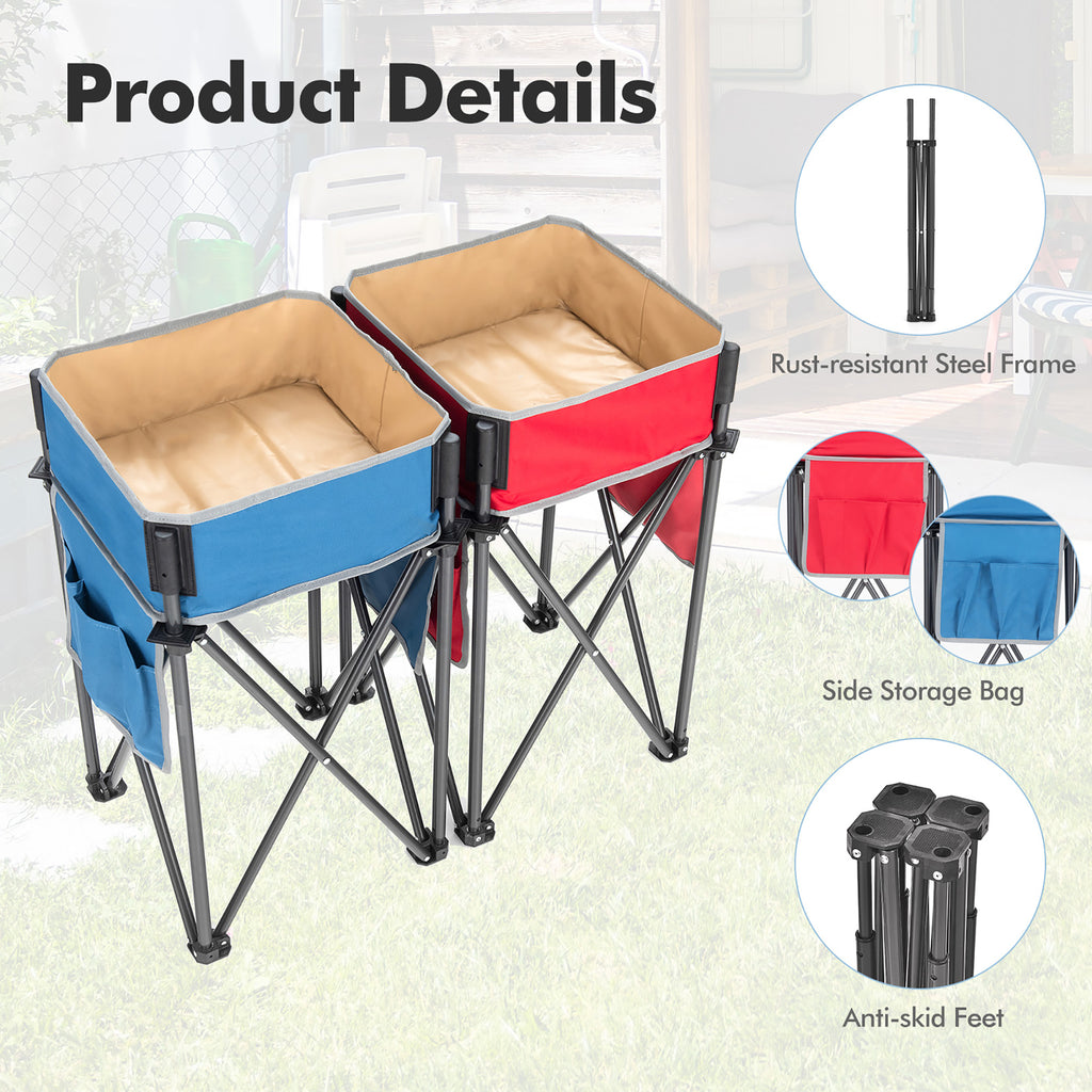 2 Pieces Folding Camping Tables with Large Capacity Storage Sink