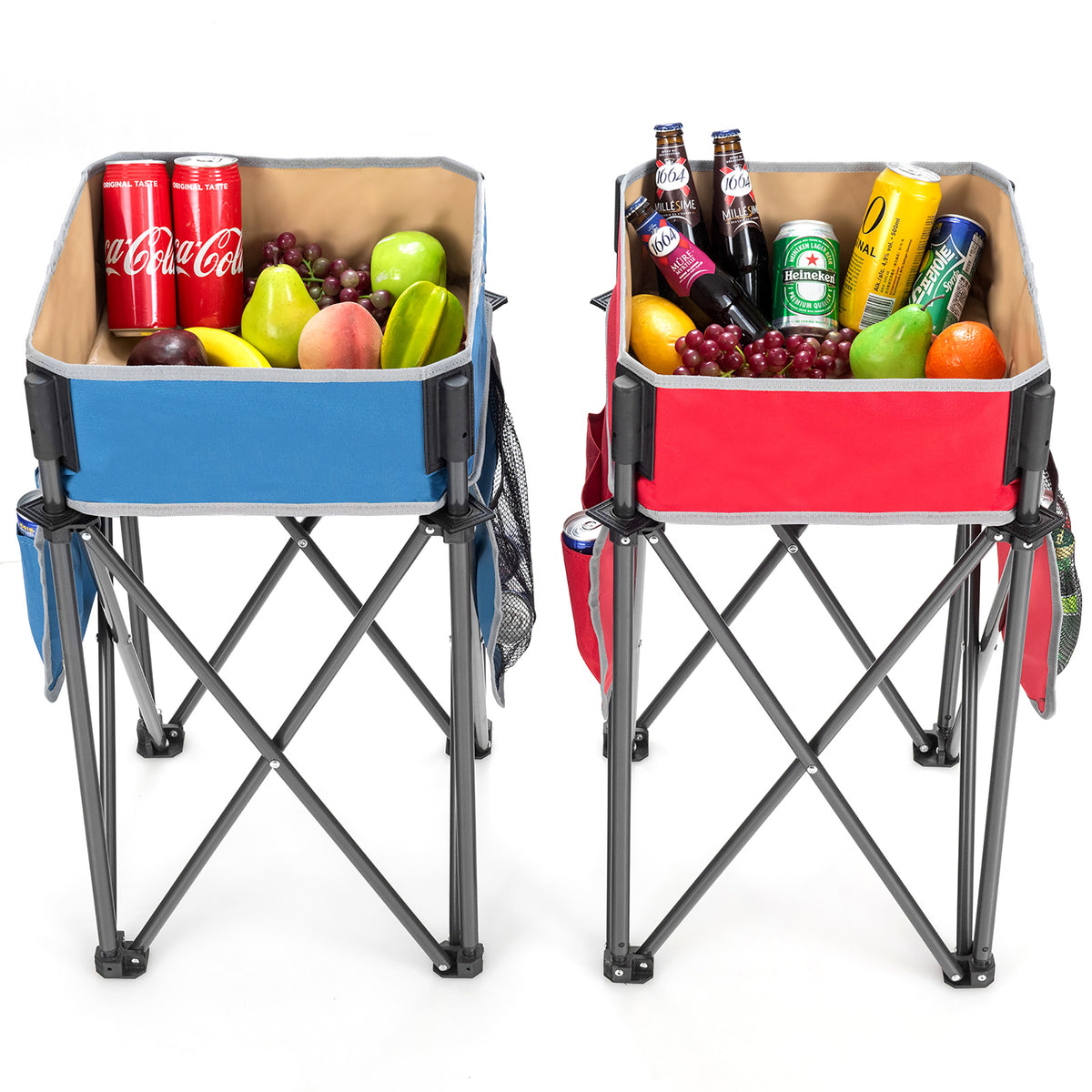 2 Pieces Folding Camping Tables with Large Capacity Storage Sink