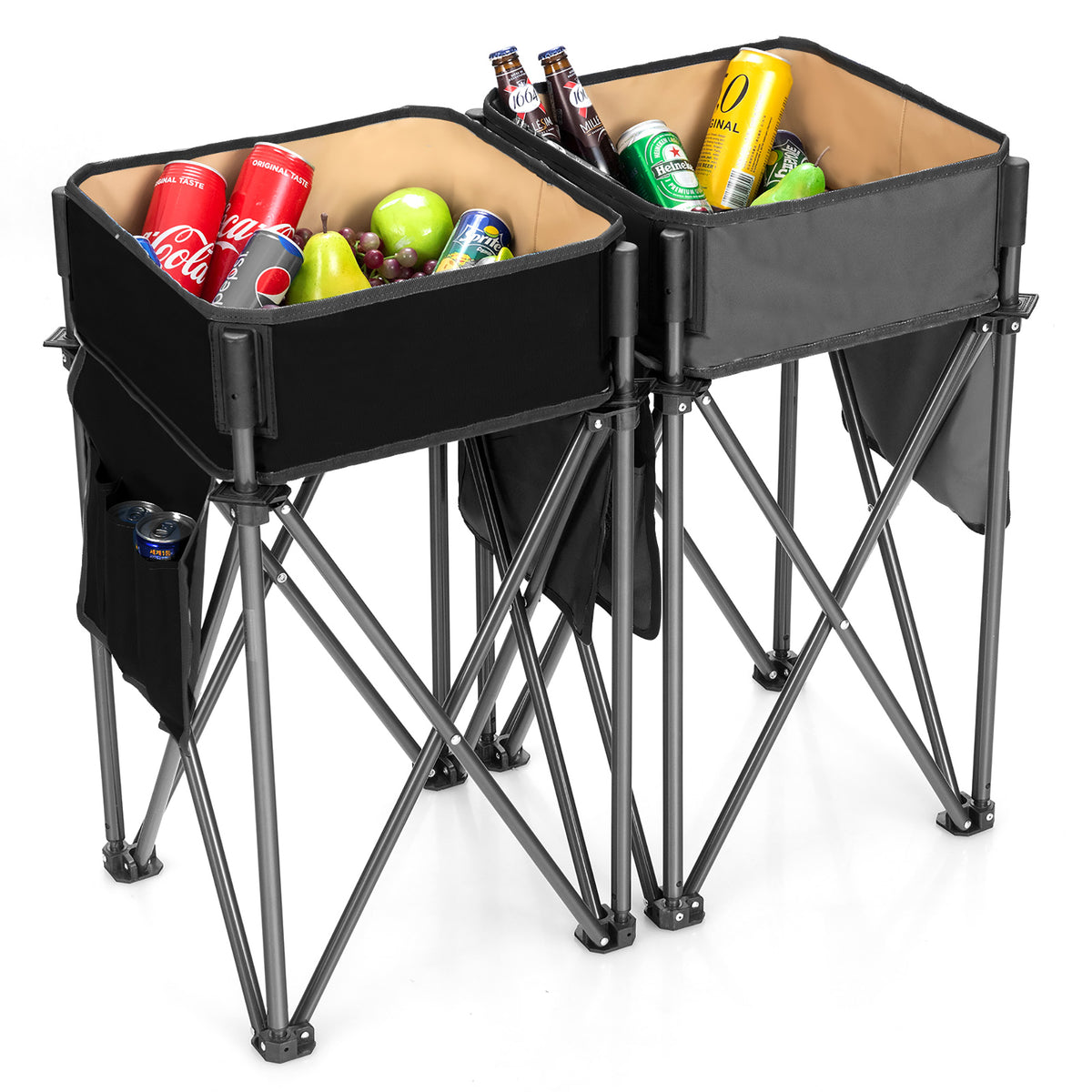 2 Pieces Folding Camping Tables with Large Capacity Storage Sink
