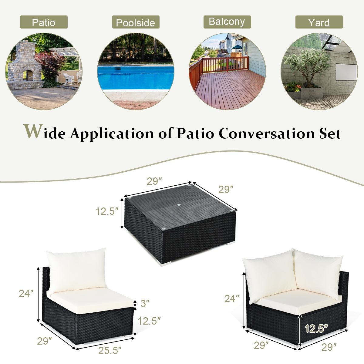 7-Piece Sectional Wicker Sofa Set with Coffee Table – Black Rattan, Beige