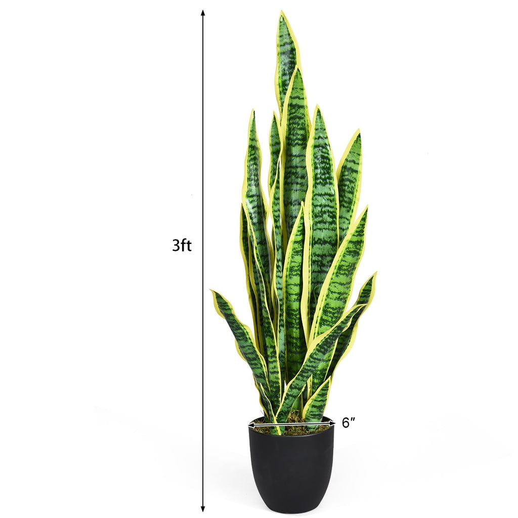 Artificial Snake Plant 35.5 Inch Indoor Outdoor Decor Green & Yellow Leaves