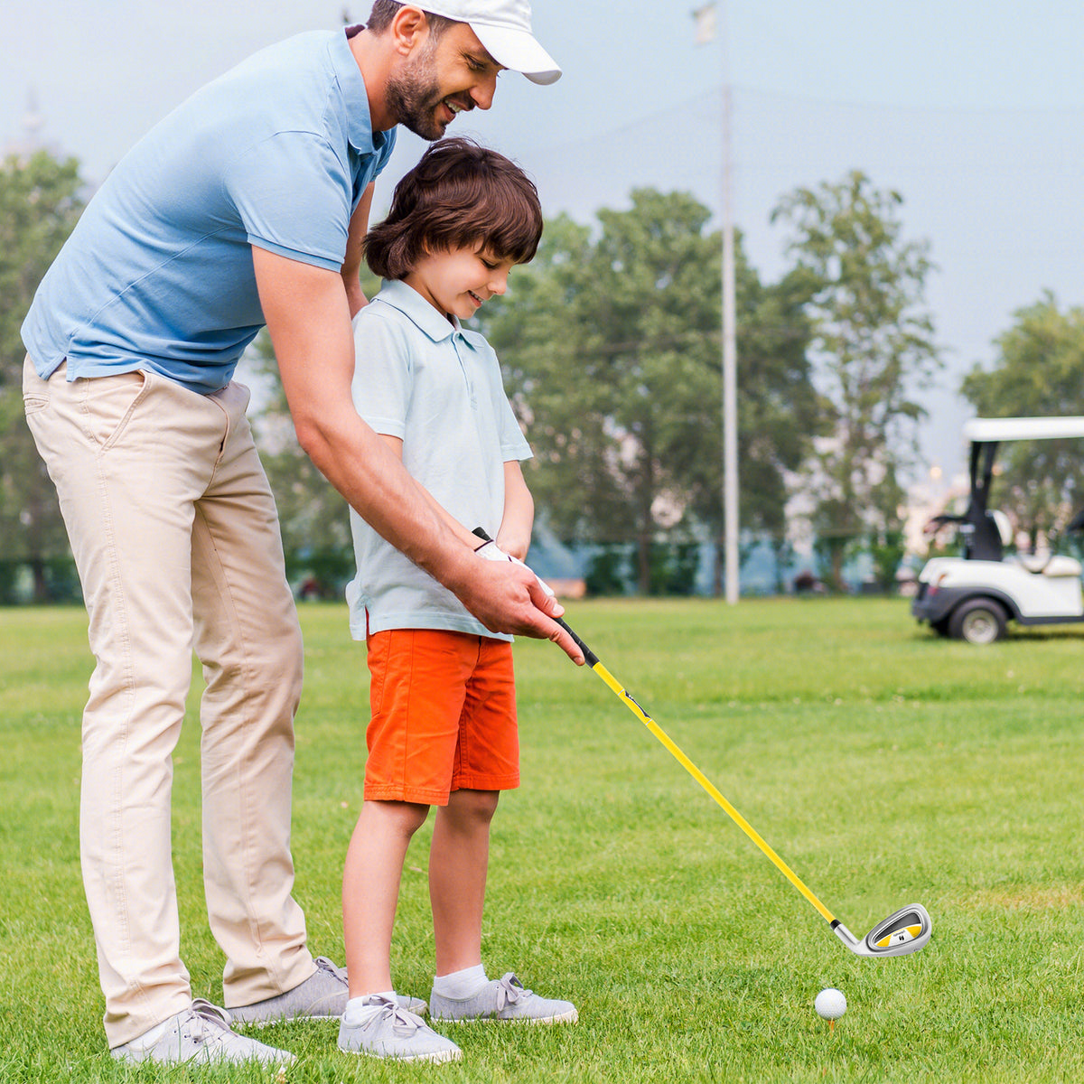 Junior Golf Iron for Kids Ages 8-10 with Fiberglass Shaft and Headcover - Yellow Variation 7 Iron