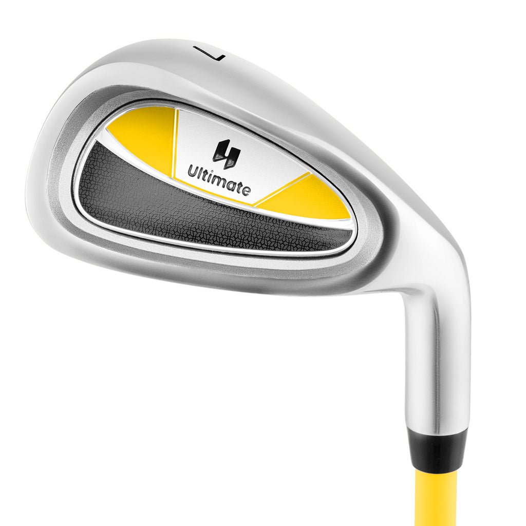 Junior Golf Iron for Kids Ages 8-10 with Fiberglass Shaft and Headcover - Yellow Variation 7 Iron