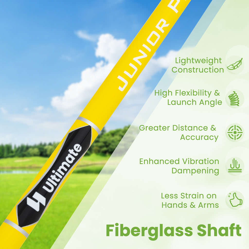 Junior Golf Iron for Kids Ages 8-10 with Fiberglass Shaft and Headcover - Yellow Variation 7 Iron
